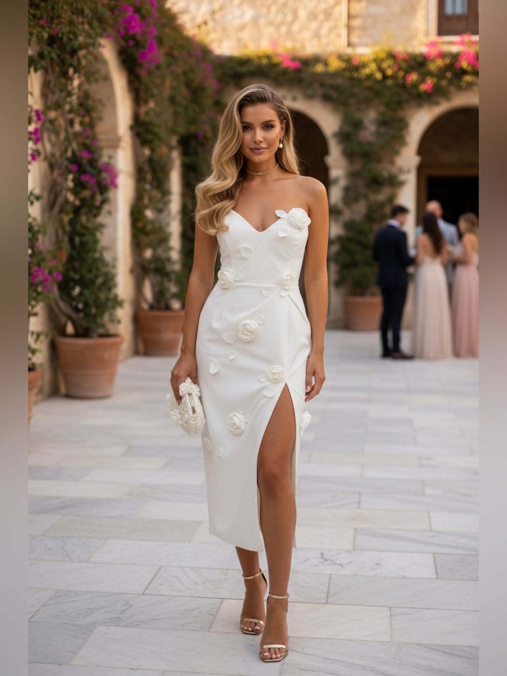 NBD| Rosette 3D Aiza Midi Dress|Ivory|XS|NWT|